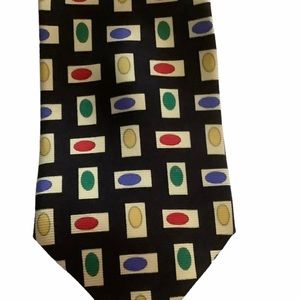 Hugo boss designer tie 100% silk multicolored geometric print .Made in Italy